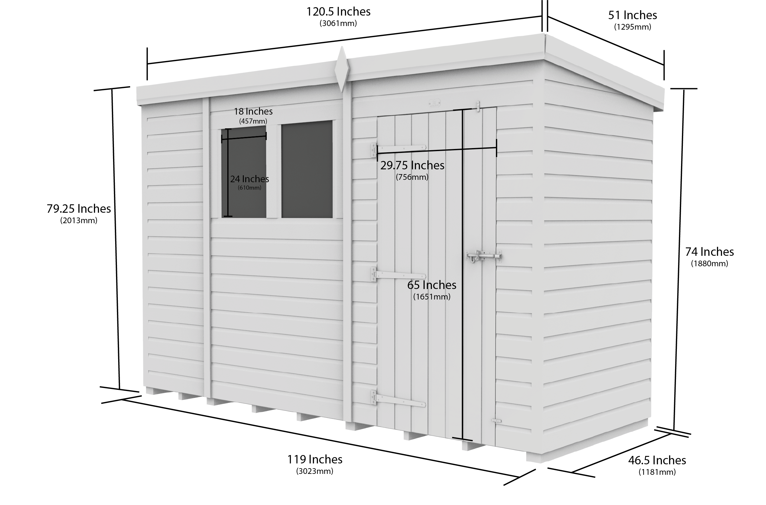 10 x 4 Pent Shed (Single Door, With Windows)