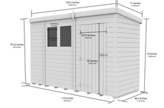 10 x 4 Pent Shed (Single Door, With Windows)