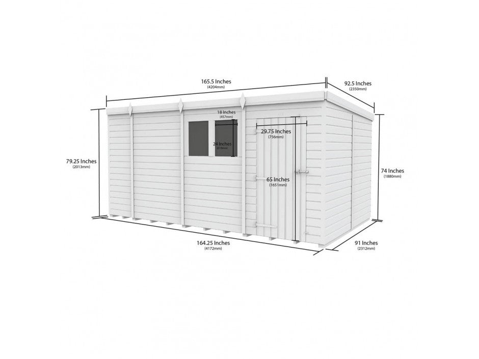 14 x 8 Pent Shed (Double Door, No Windows)