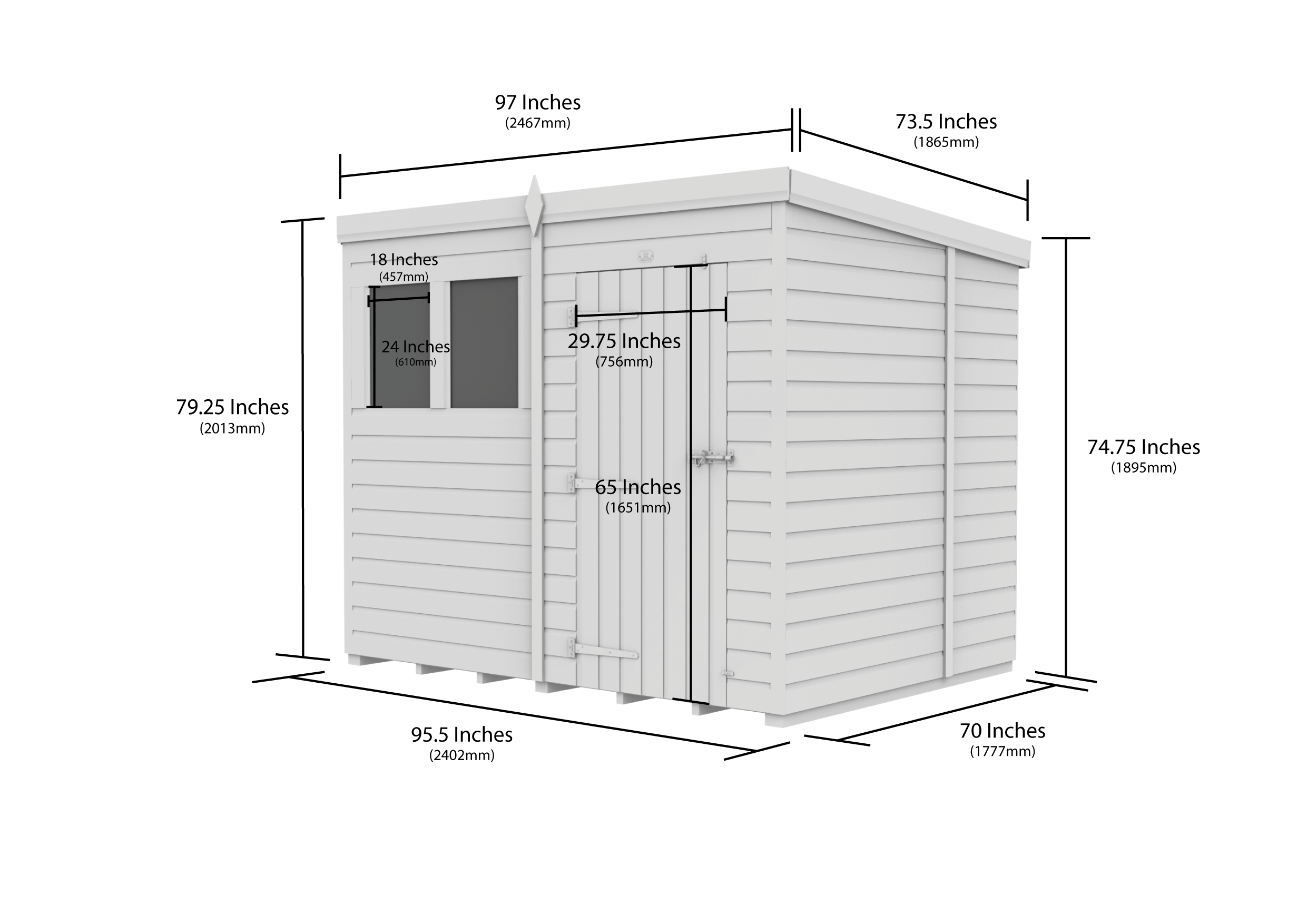 8 x 6 Pent Shed (Single Door, No Windows)