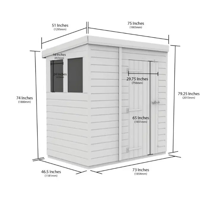 6x4 Pent Composite Shed (Single Door, With Windows)