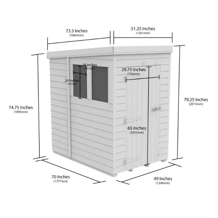 4x6 Pent Composite Shed (Single Door, With Windows)