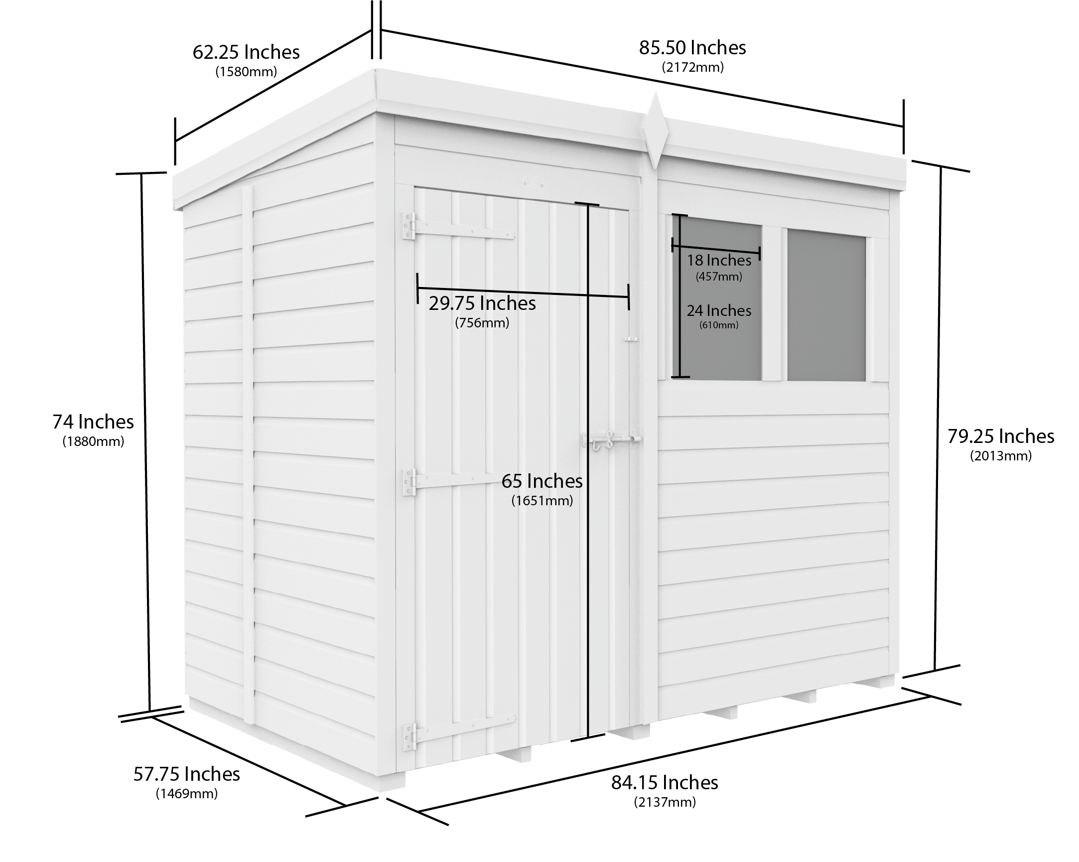 7x5 Pent Composite Shed (Single Door, With Windows)