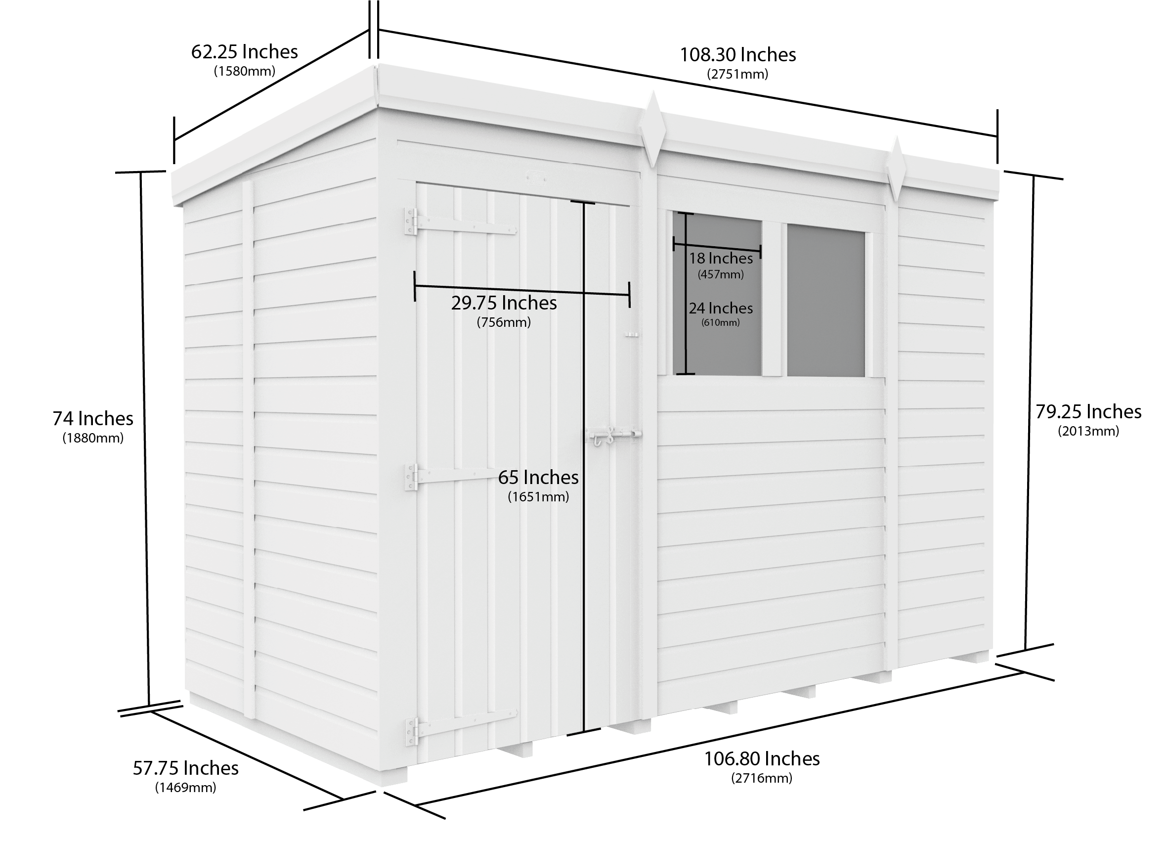 9x5 Pent Composite Shed (Single Door, No Windows)