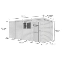 16x7 Pent Composite Shed (Single Door, With Windows)