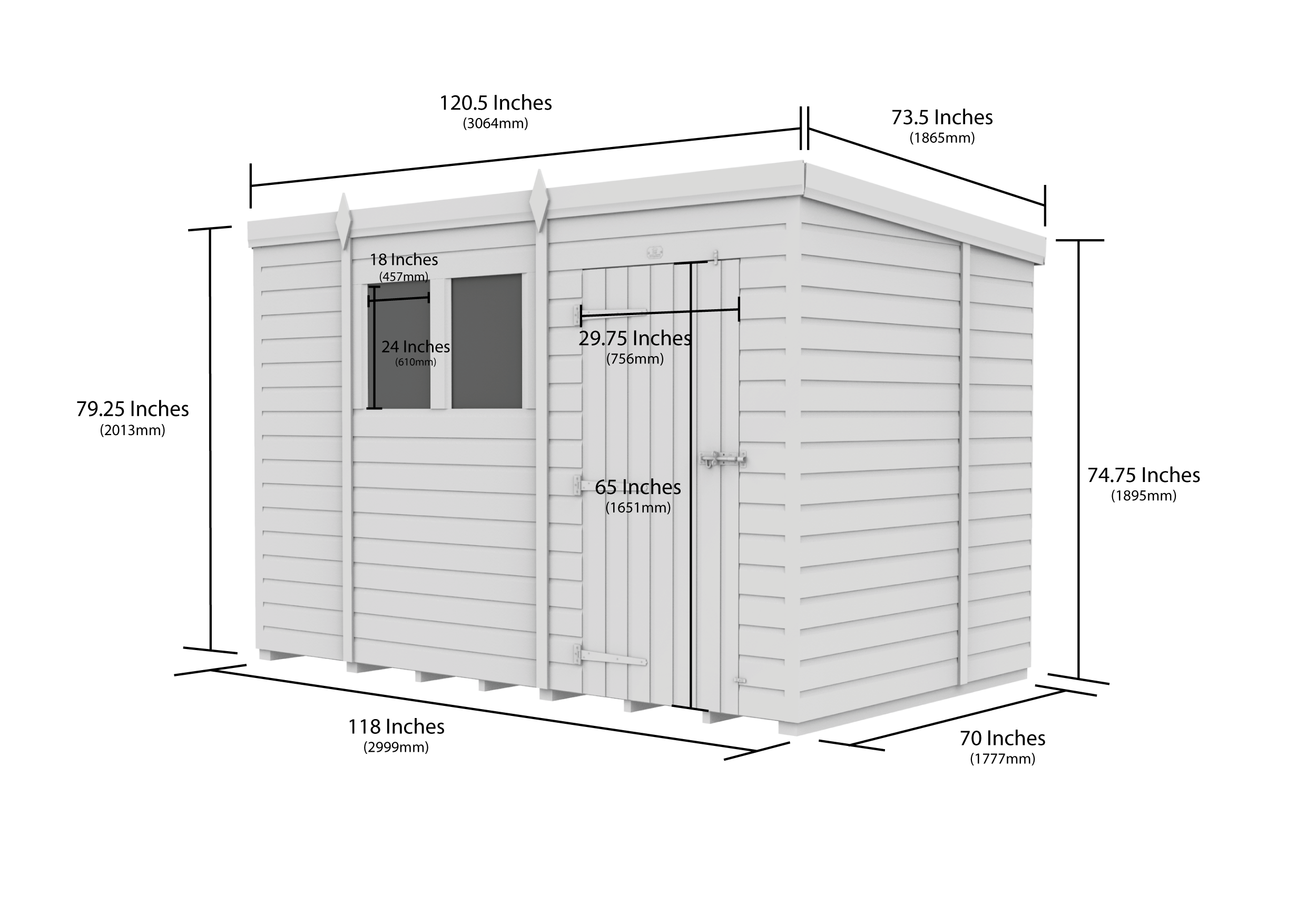 10 x 6 Pent Shed (Single Door, No Windows)