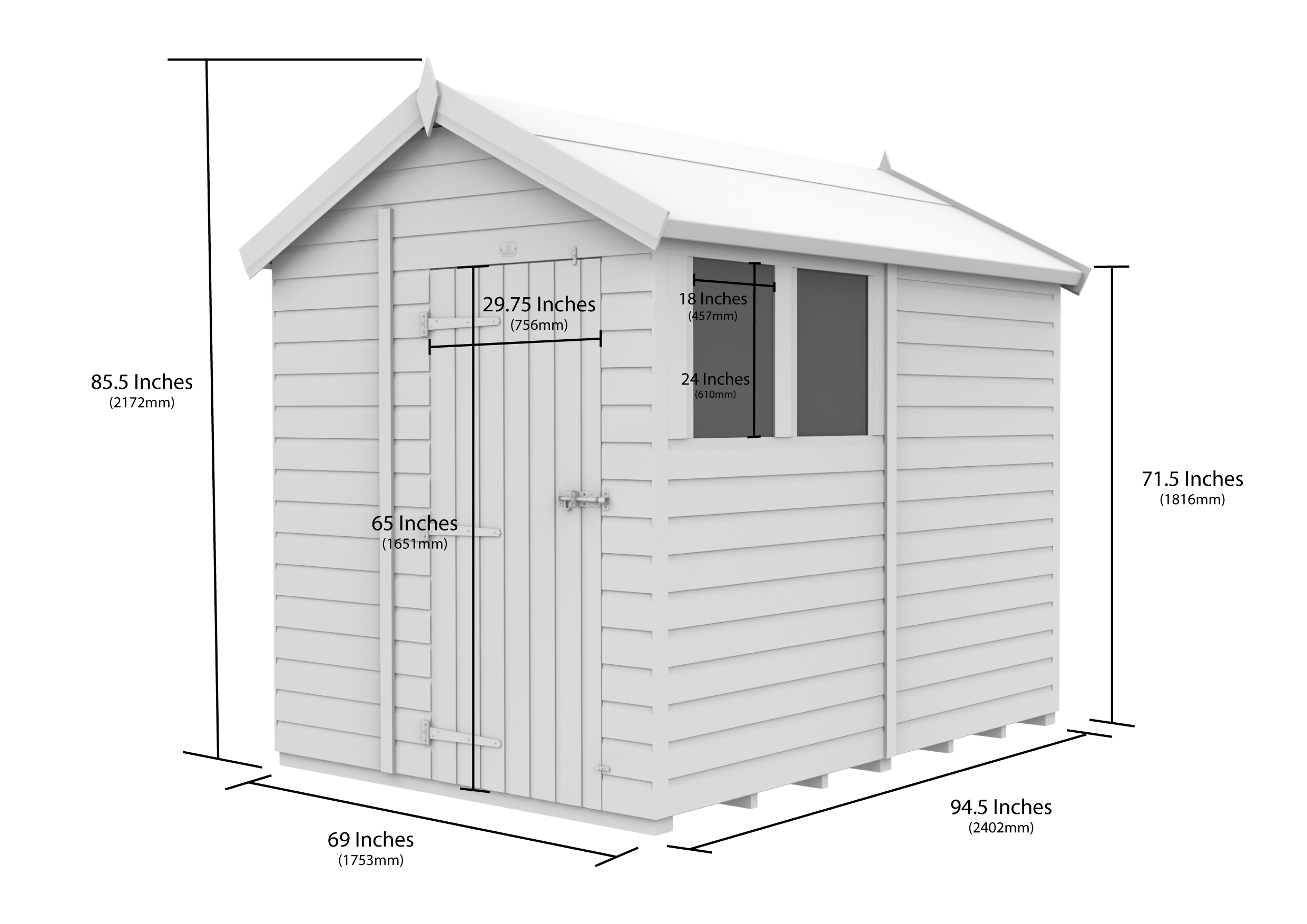 6 x 8 Apex Shed (Double Door, With Windows)