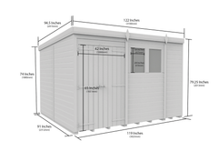 10 x 8 Pent Shed (Double Door, With Windows)
