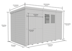 10 x 6 Pent Shed (Double Door, With Windows)