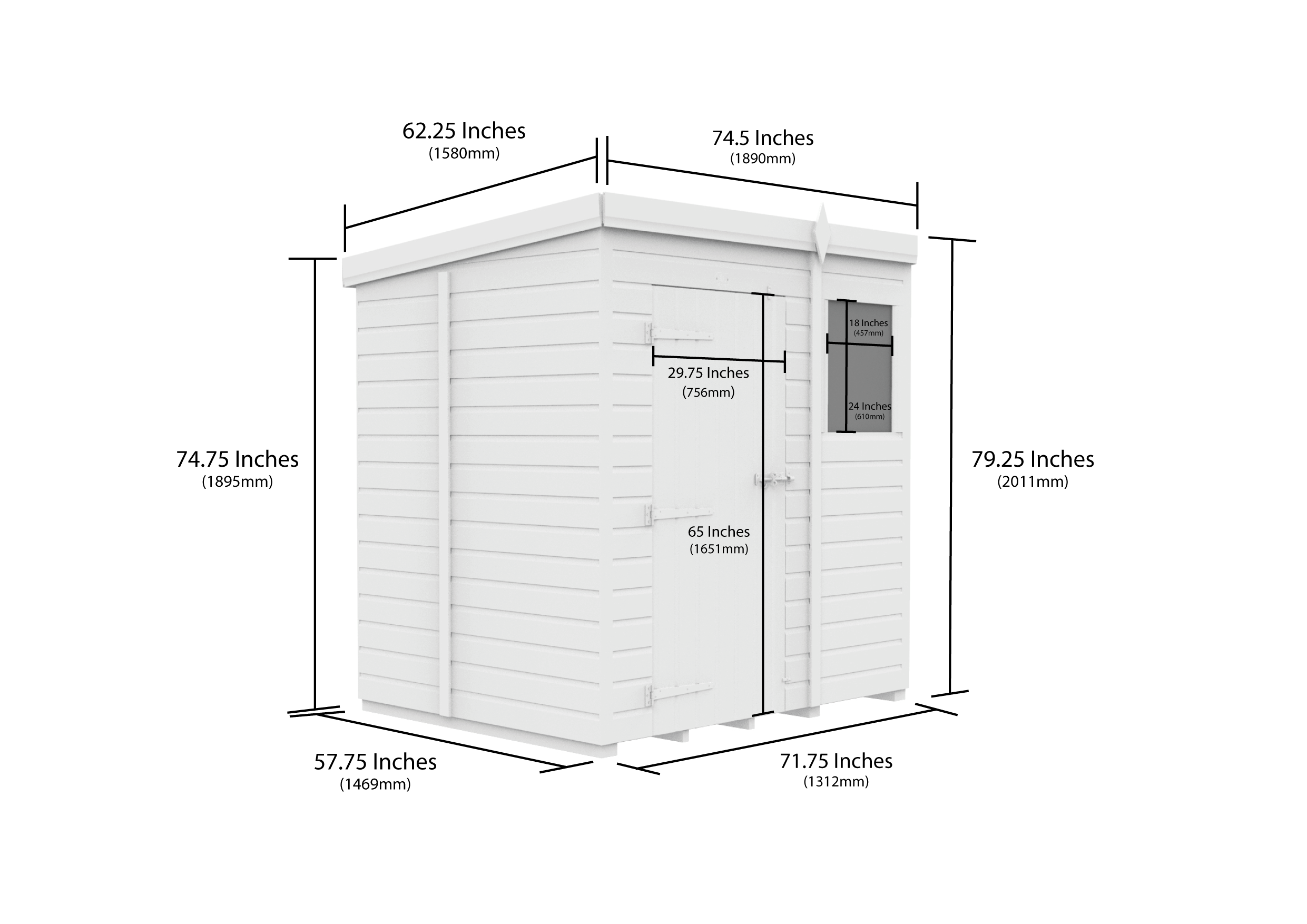 6x5 Pent Composite Shed (Single Door, No Windows)