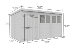 12 x 8 Pent Shed (Double Door, With Windows)