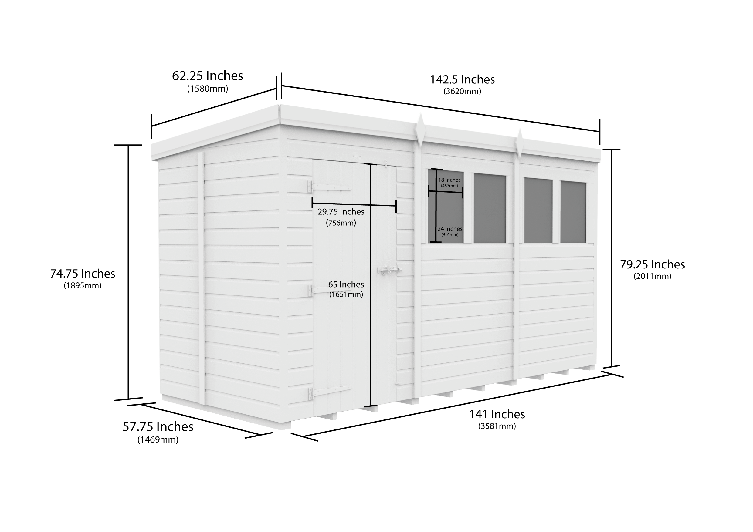 12x5 Pent Composite Shed (Single Door, No Windows)