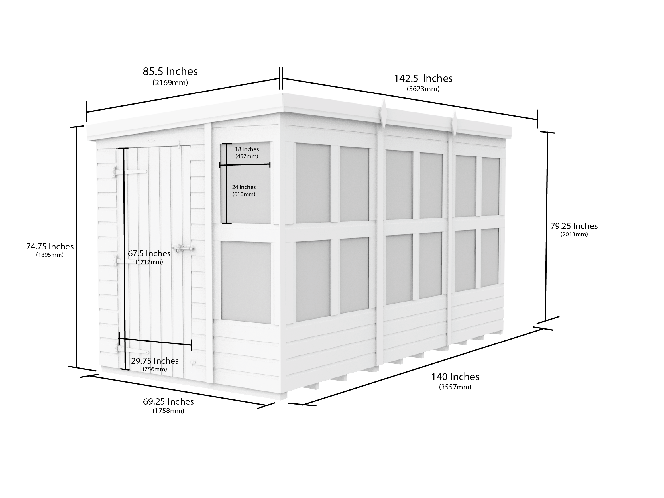 6 x 12 Pent Potting Shed