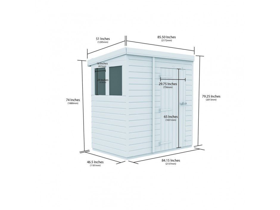 7x4 Pent Composite Shed (Single Door, No Windows)