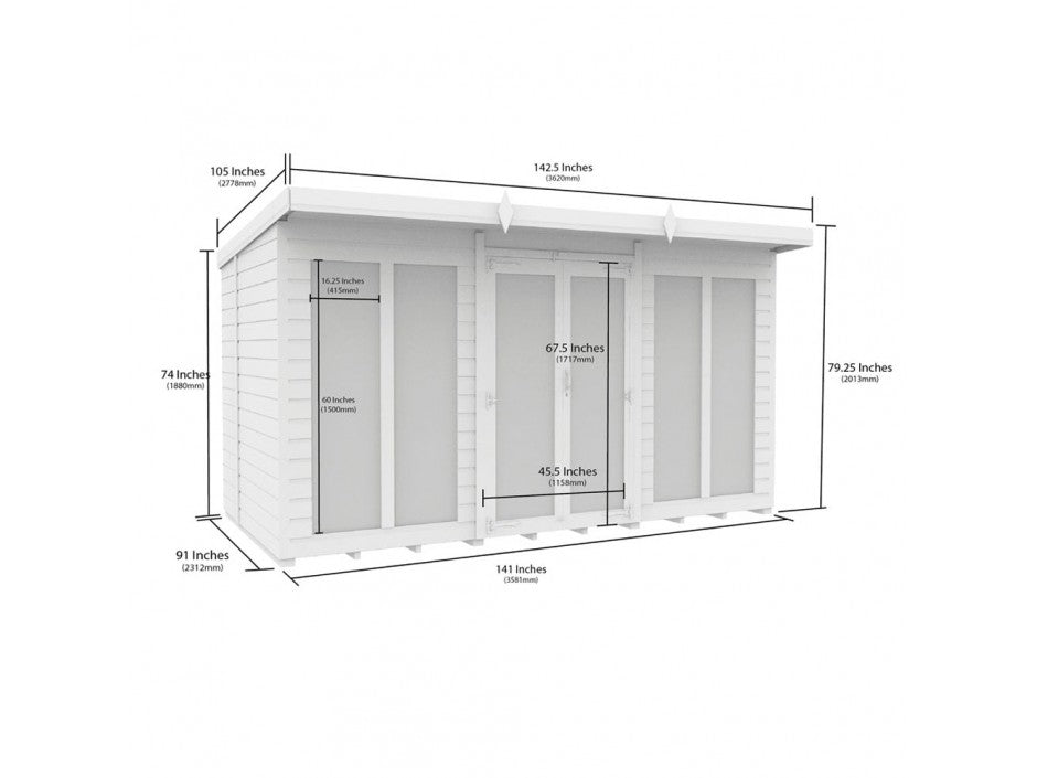 12 x 8 Pent Summer House (Full Height Window)