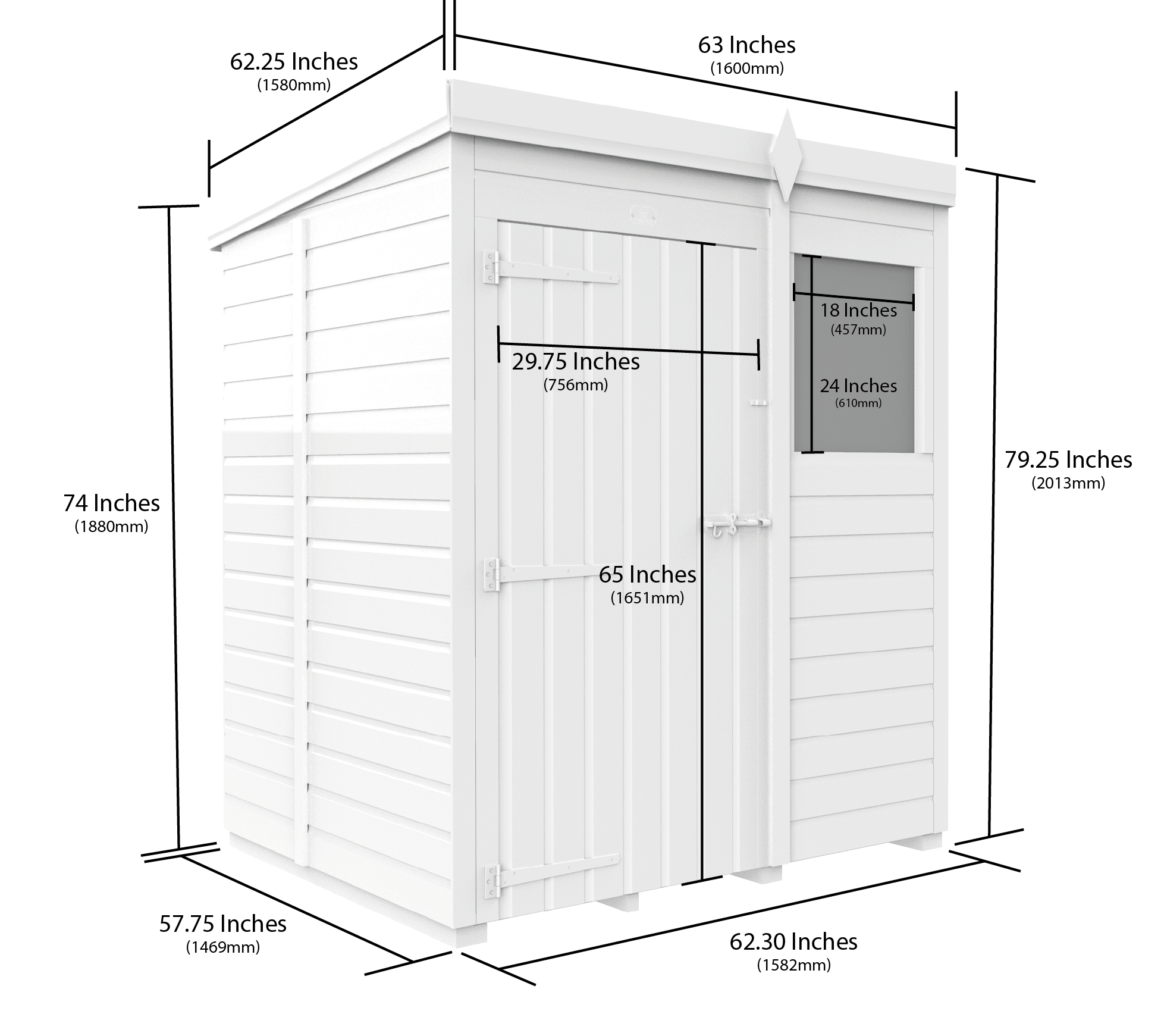 5x5 Pent Composite Shed (Single Door, No Windows)