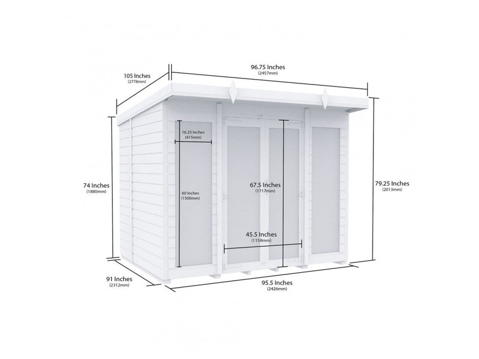 8 x 8 Pent Summer House (Full Height Window)