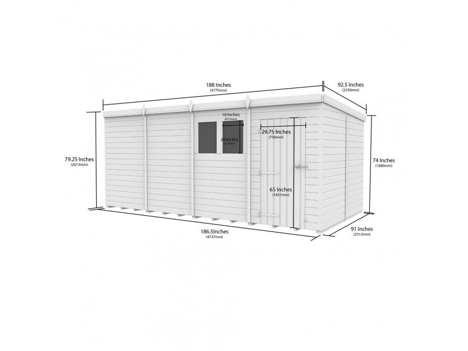 16x8 Pent Composite Shed (Single Door, With Windows)