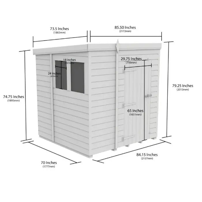 7x6 Pent Composite Shed (Single Door, With Windows)