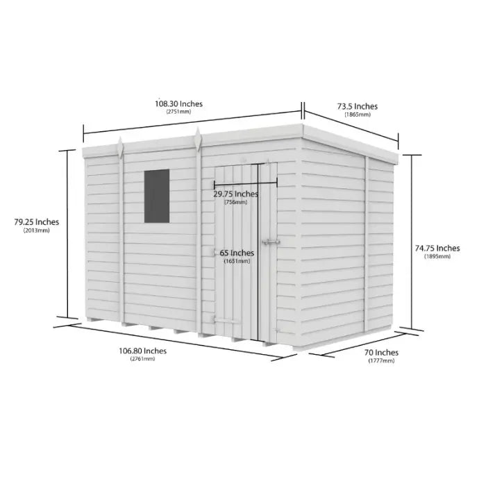 9x6 Pent Composite Shed (Single Door, No Windows)
