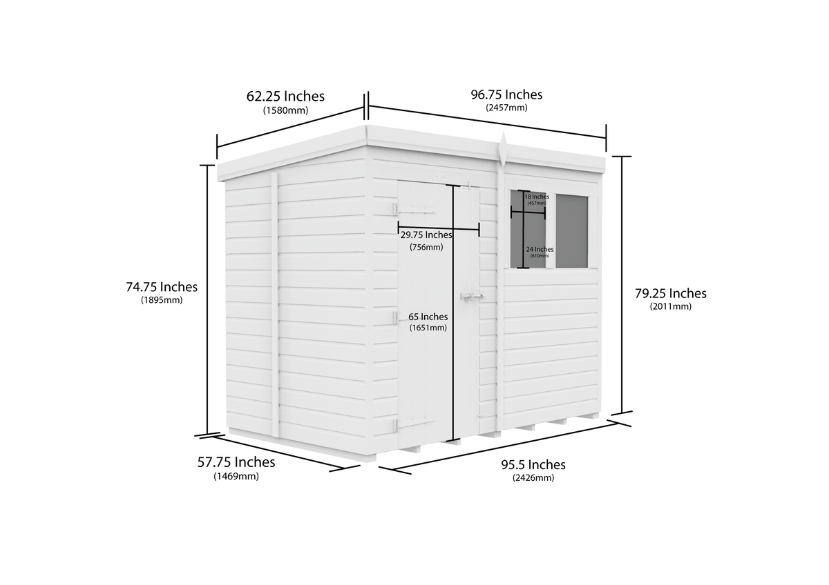 8 x 5 Pent Shed (Single Door, No Windows)