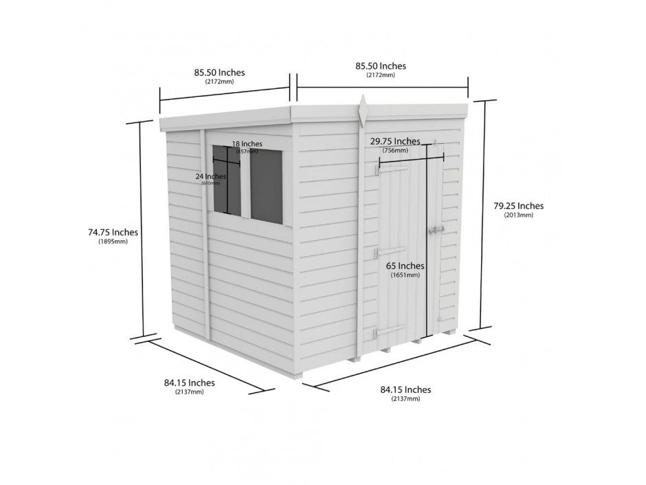 7 x 7 Pent Shed (Single Door, No Windows)