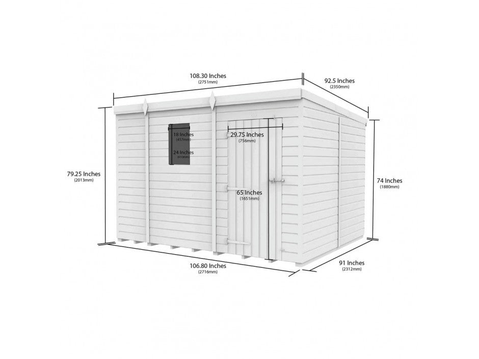 9x8 Pent Composite Shed (Single Door, With Windows)