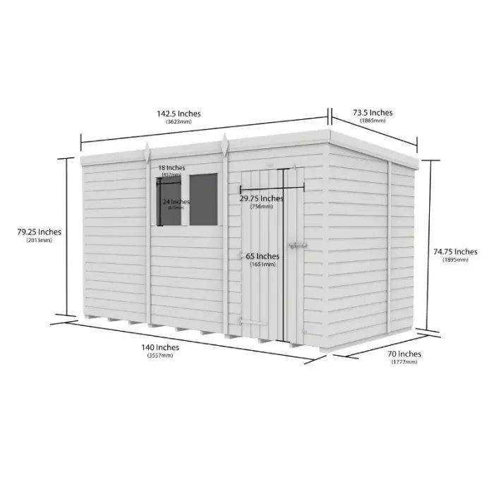 12x6 Pent Composite Shed (Single Door, No Windows)