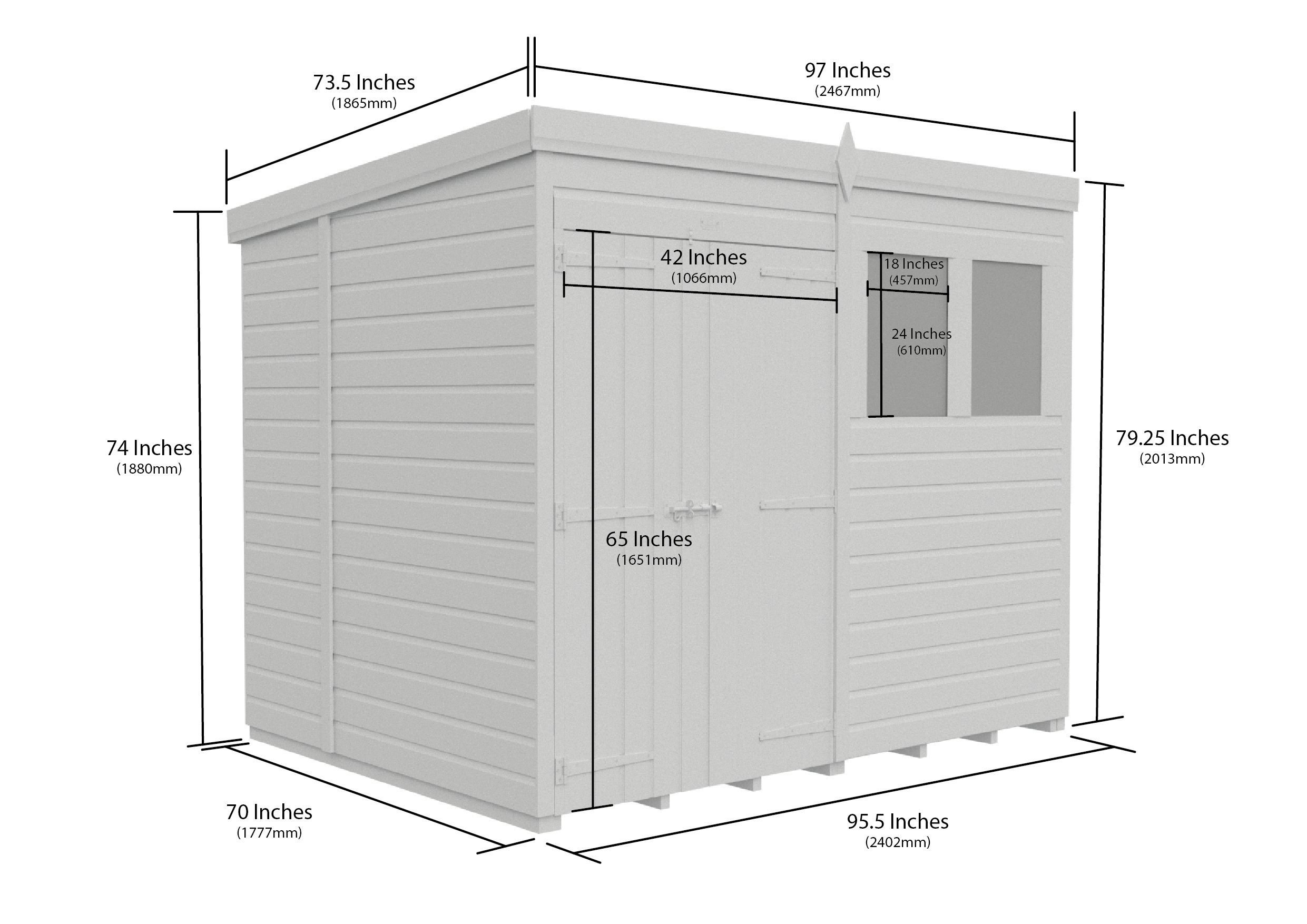8 x 6 Pent Shed (Double Door, With Windows)