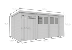 14 x 8 Pent Shed (Double Door, With Windows)