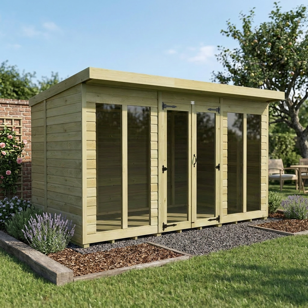 12 x 6 Pent Summer House (Full Height Window)