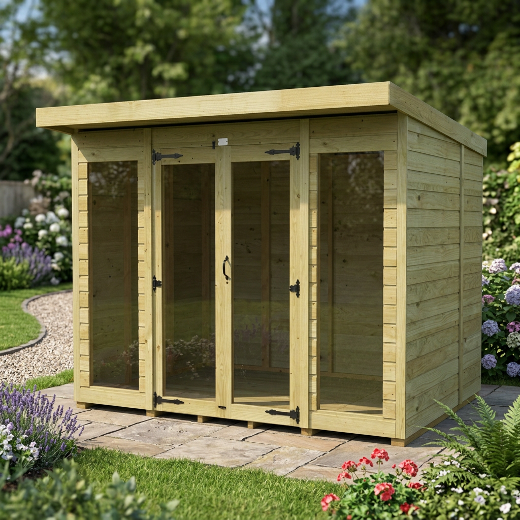 8 x 8 Pent Summer House (Full Height Window)