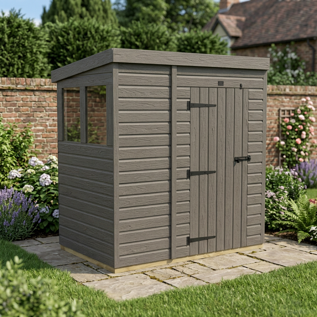 7x4 Pent Composite Shed (Single Door, With Windows)