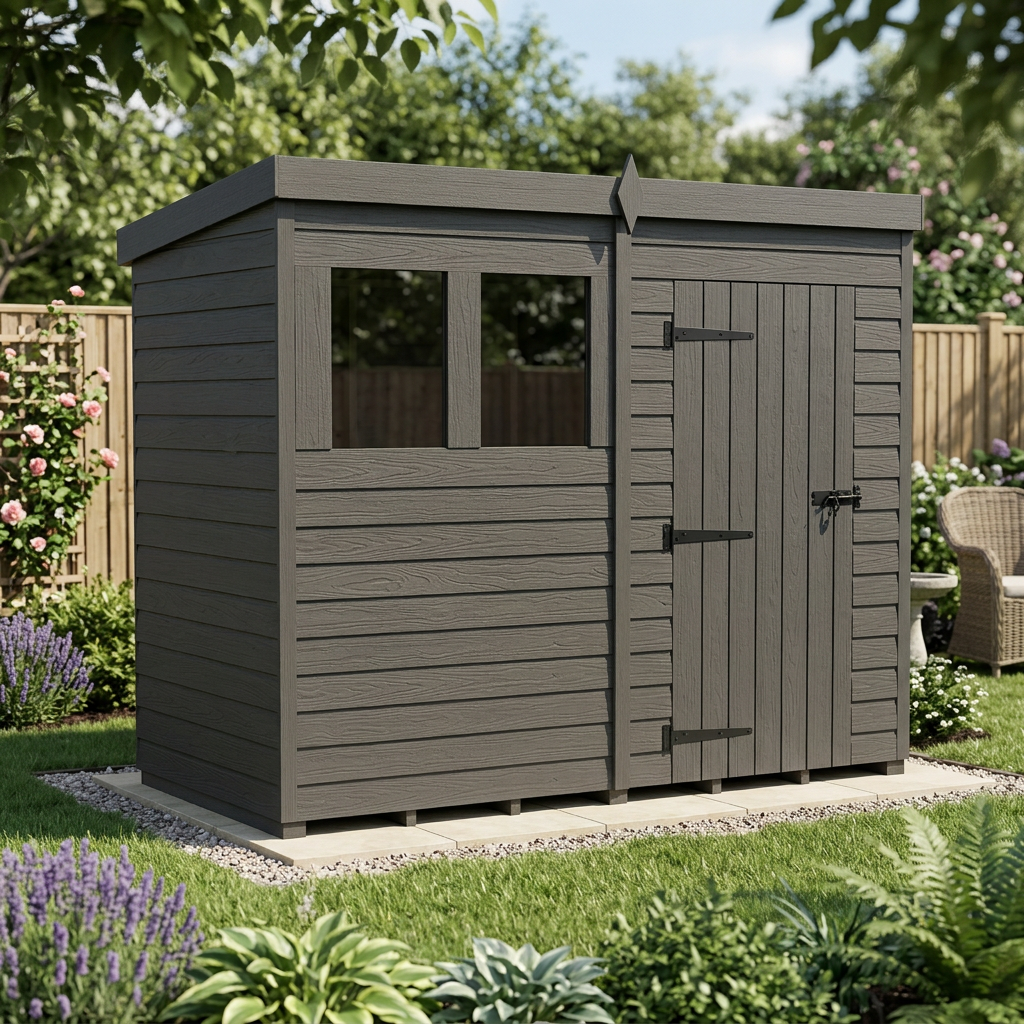 8x4 Pent Composite Shed (Single Door, With Windows)