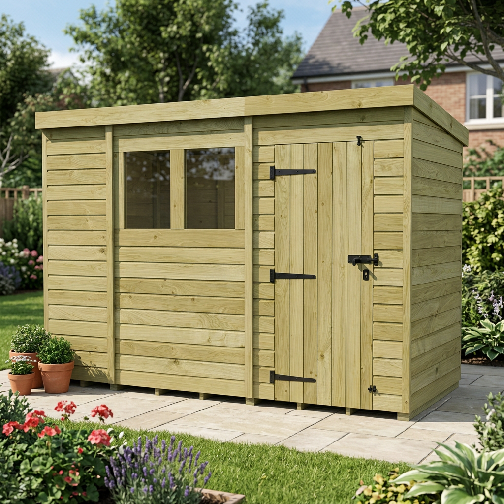 10 x 4 Pent Shed (Single Door, With Windows)