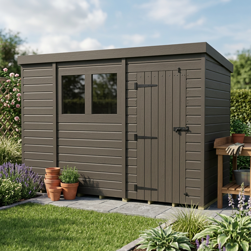 10x4 Pent Composite Shed (Single Door, With Windows)