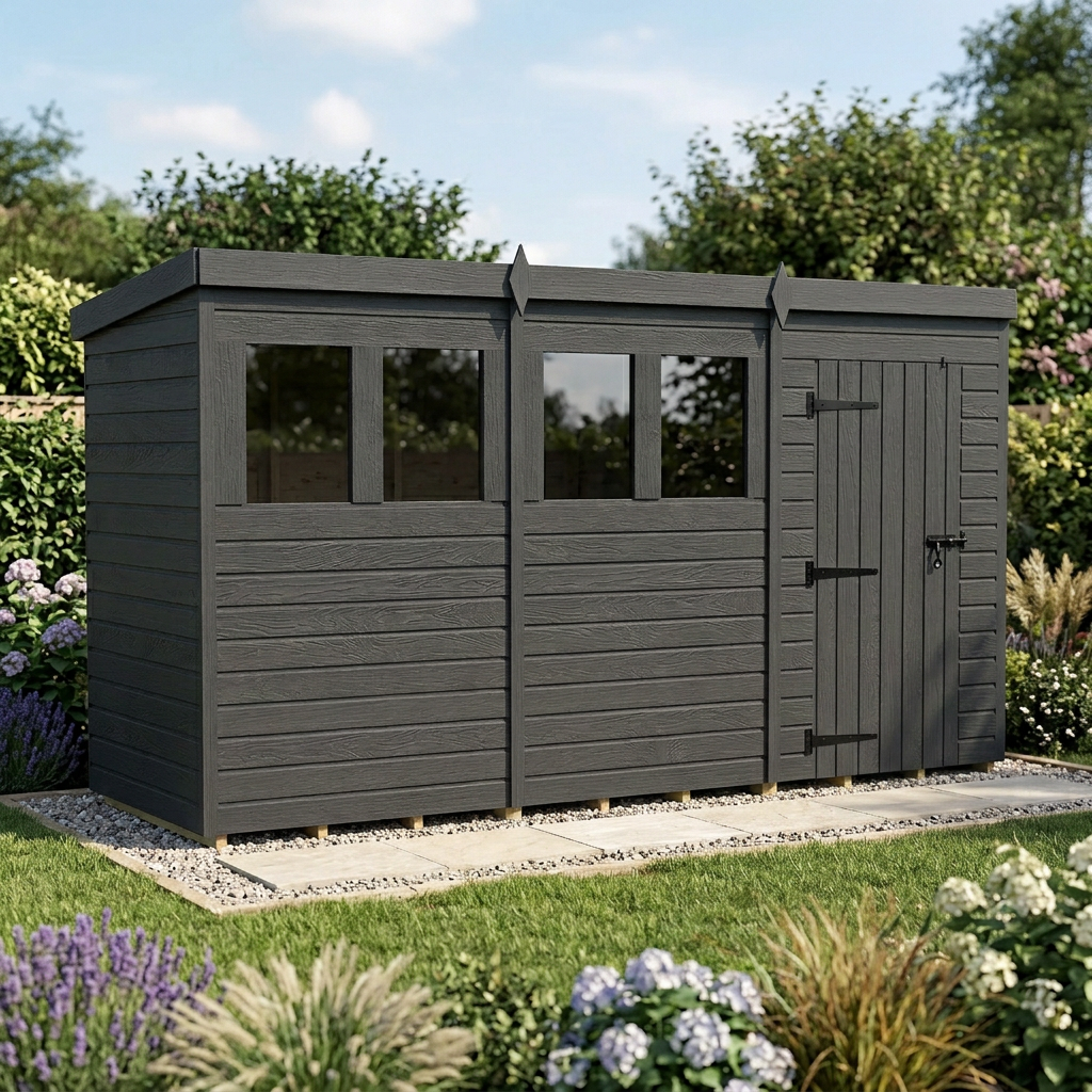 12x4 Pent Composite Shed (Single Door, With Windows)