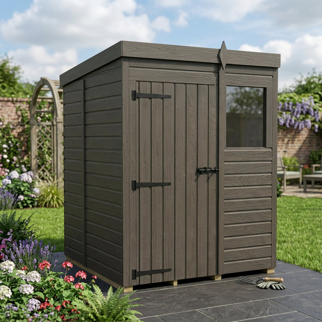 5x5 Pent Composite Shed (Single Door, With Windows)