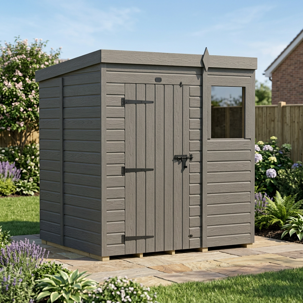 6x5 Pent Composite Shed (Single Door, With Windows)