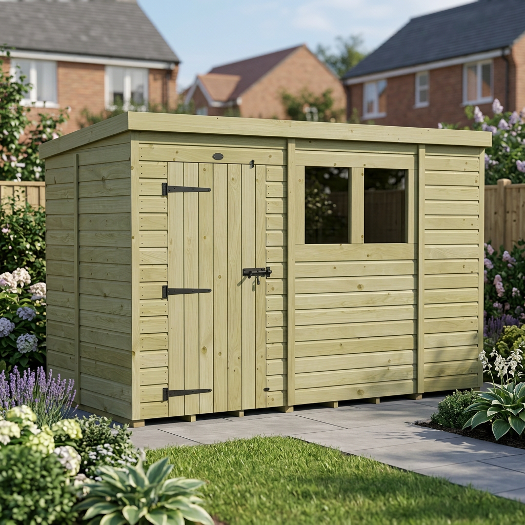 10 x 5 Pent Shed (Single Door, With Windows)