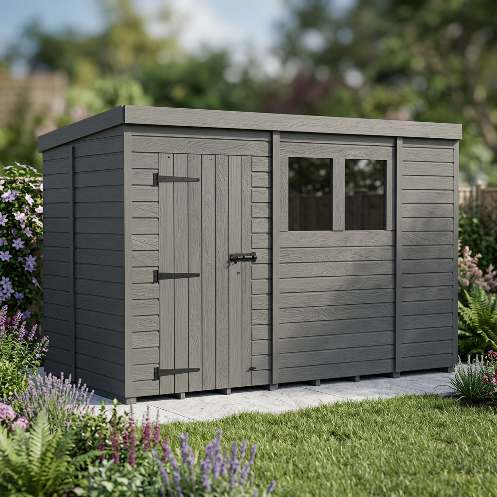 10x5 Pent Composite Shed (Single Door, With Windows)