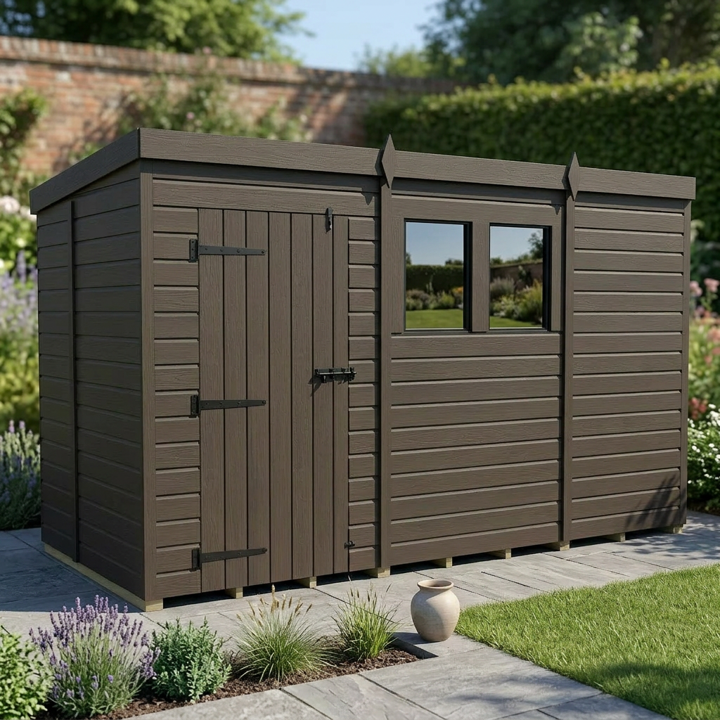 11x5 Pent Composite Shed (Single Door, With Windows)
