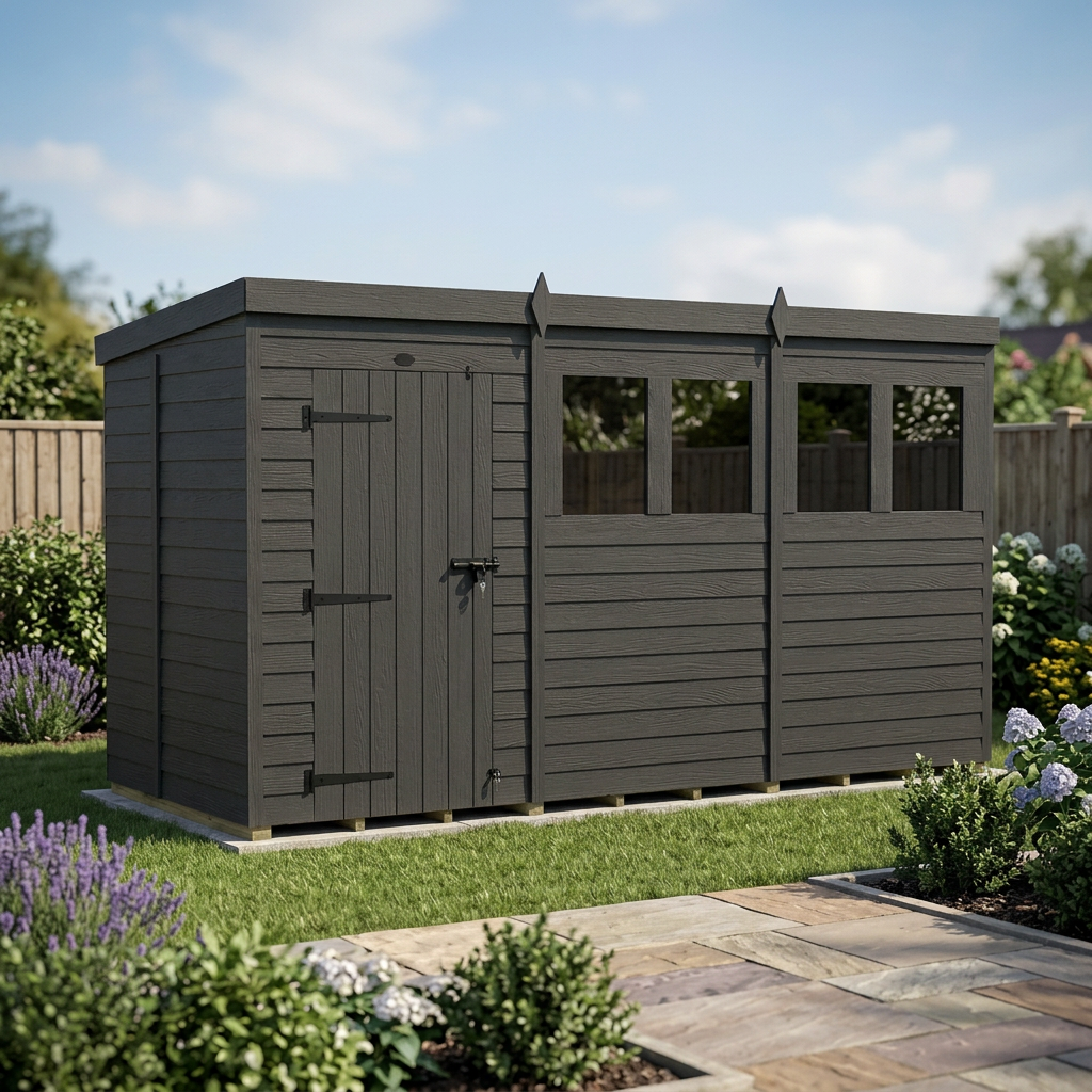 12x5 Pent Composite Shed (Single Door, With Windows)