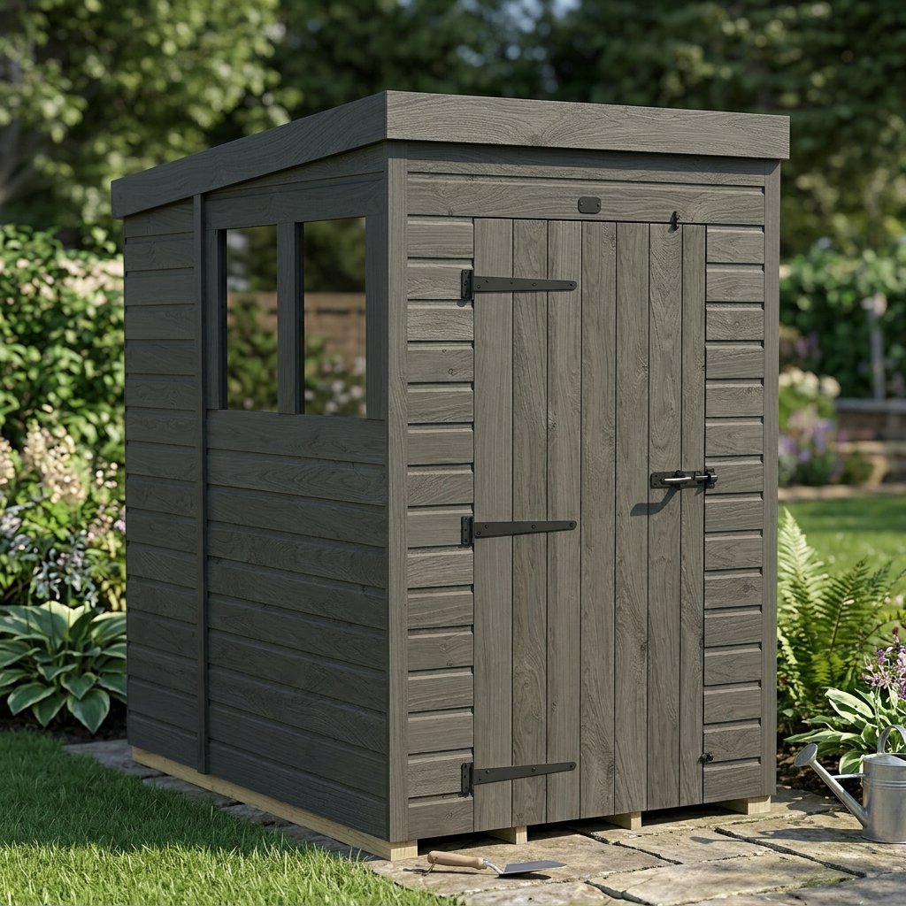 4x6 Pent Composite Shed (Single Door, With Windows)