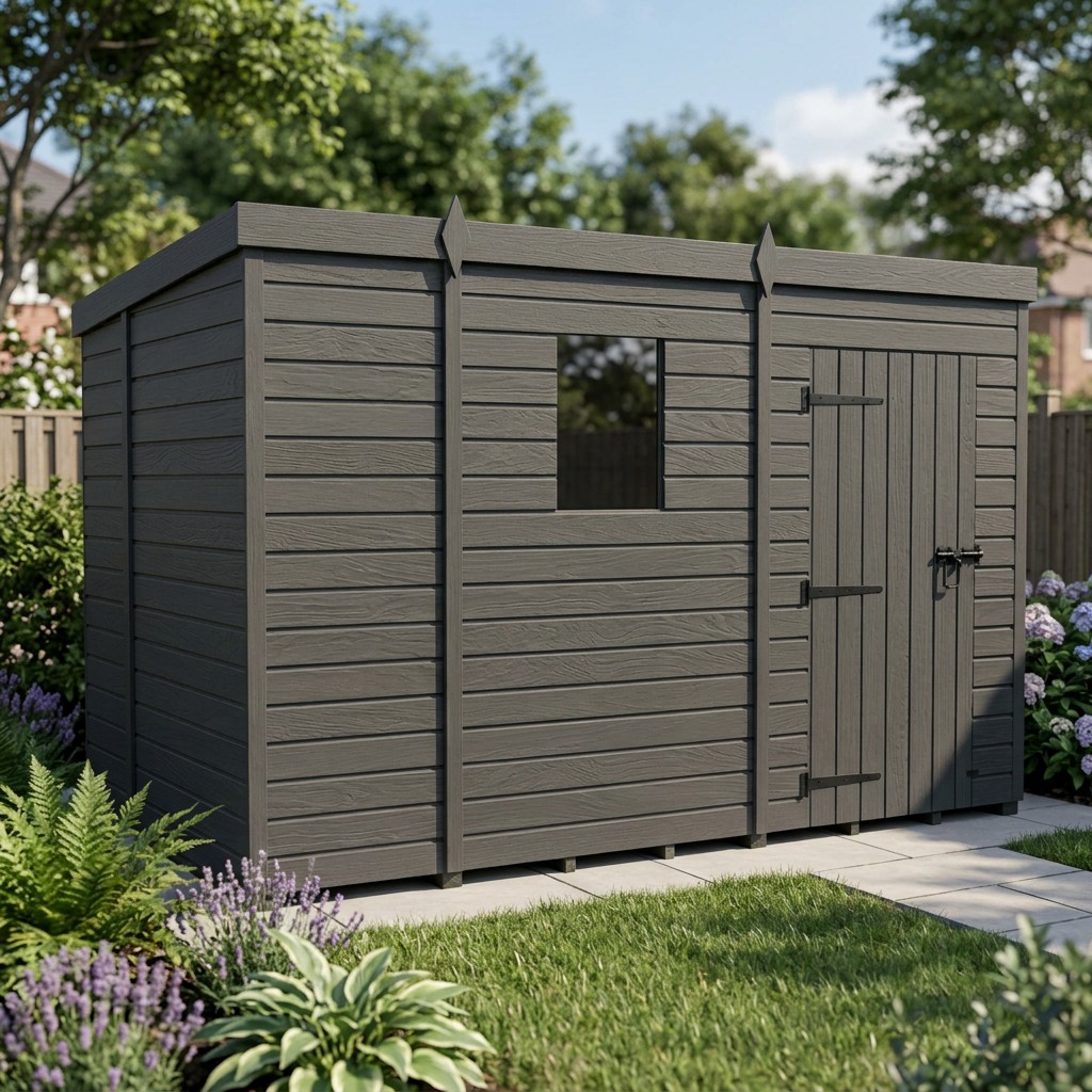 9x6 Pent Composite Shed (Single Door, With Windows)