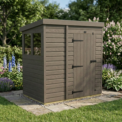 6x4 Pent Composite Shed (Single Door, With Windows)
