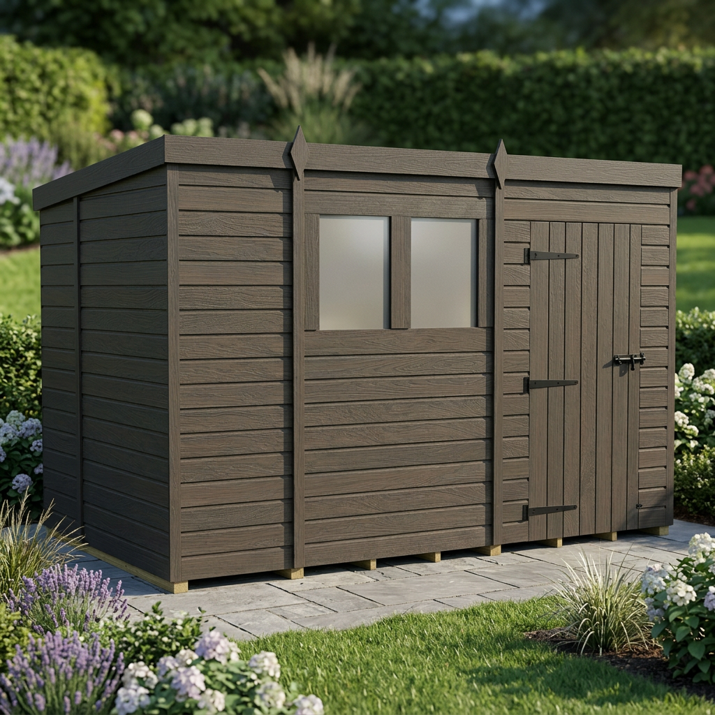 10x6 Pent Composite Shed (Single Door, With Windows)