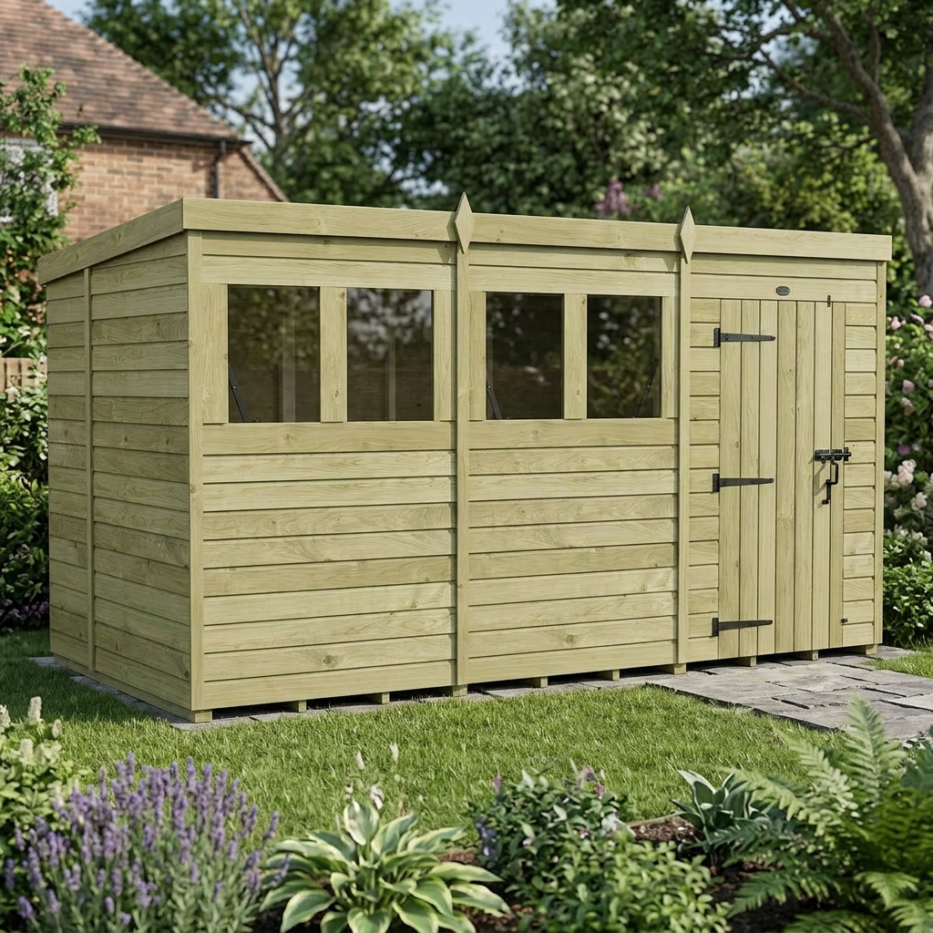 12 x 6 Pent Shed (Single Door, With Windows)