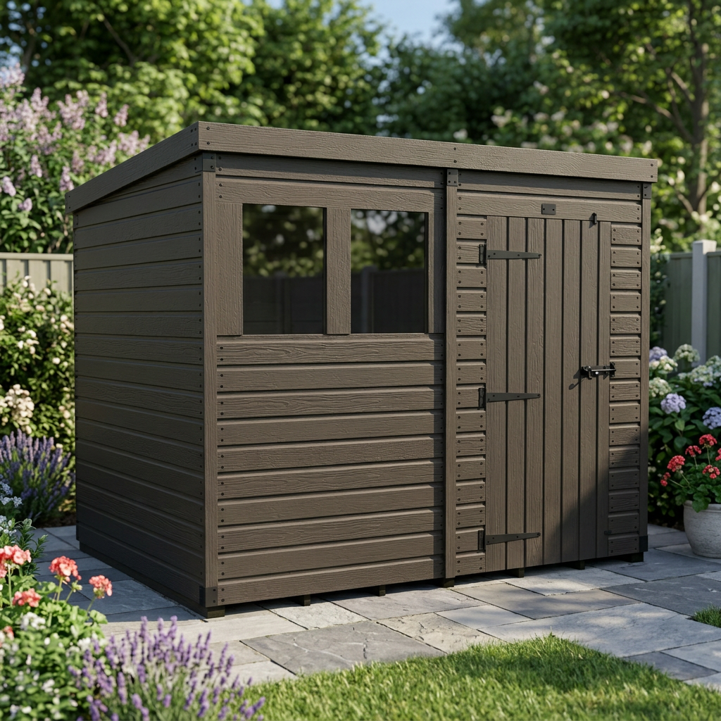 8x7 Pent Composite Shed (Single Door, With Windows)
