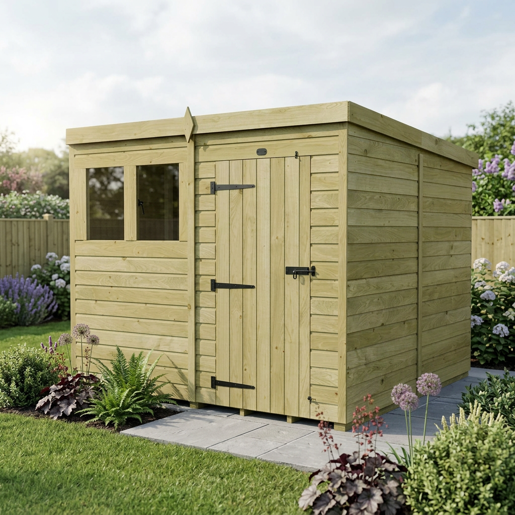 8 x 8 Pent Shed (Single Door, With Windows)